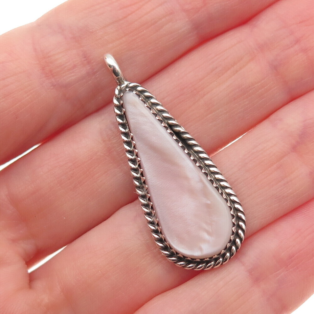 Old Pawn 925 Sterling Silver Vintage Southwestern MOP Teardrop Charm Pendant